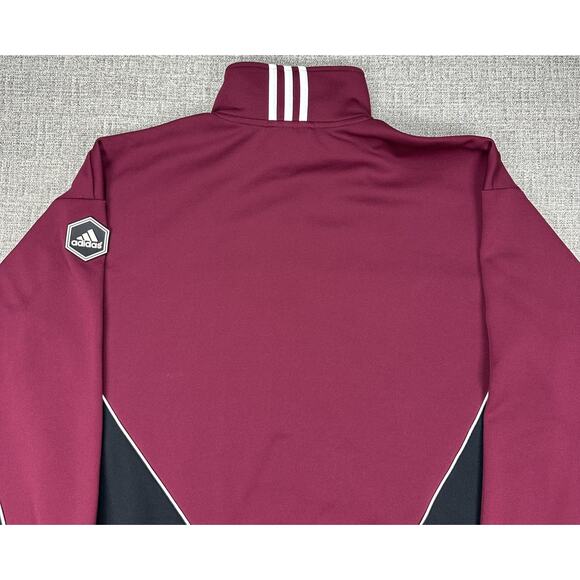 Adidas Jacket Mens Large Maroon Black Soccer Full Zip Track Athletic Retro Y2K - Picture 8 of 11